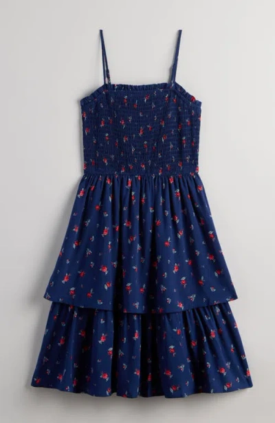 Nordstrom Kids' Floral Smocked Tiered Midi Dress In Blue