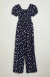 Nordstrom Kids' Floral Square Neck Jumpsuit In Black