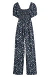 Nordstrom Kids' Floral Square Neck Jumpsuit In Navy Peacoat Daisy Spray