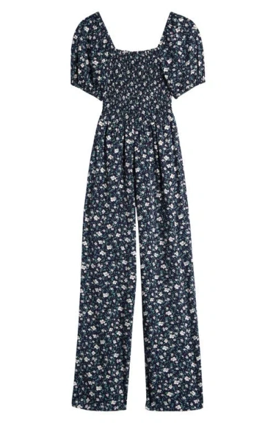 Nordstrom Kids' Floral Square Neck Jumpsuit In Navy Peacoat Daisy Spray