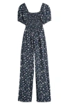 Nordstrom Kids' Floral Square Neck Jumpsuit In Navy Peacoat Daisy Spray