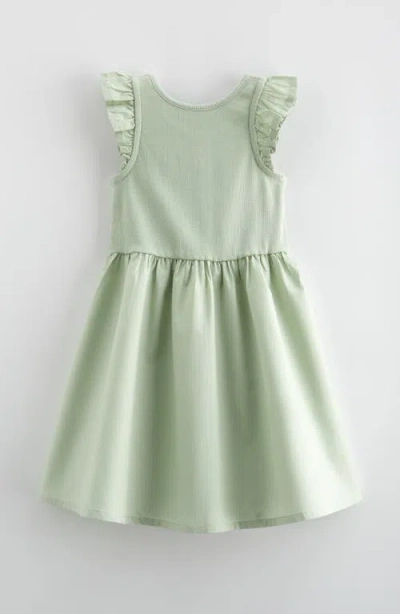 Nordstrom Kids' Flutter Sleeve Cotton Dress In Green Cameo
