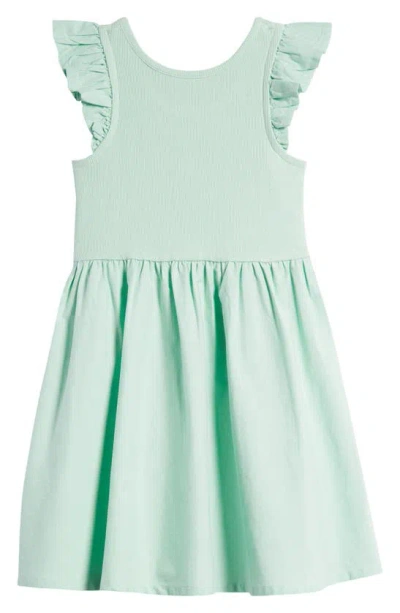 Nordstrom Kids' Flutter Sleeve Cotton Dress In Green Pale Jade