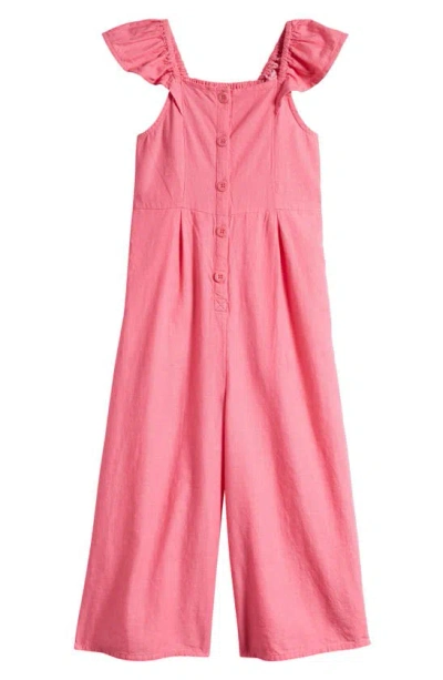 Nordstrom Kids' Flutter Sleeve Cotton Romper In Pink Sunset