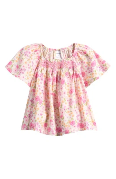 Nordstrom Kids' Flutter Sleeve Smocked Top In Multi