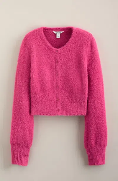 Nordstrom Kids' Fuzzy Cropped Cardigan In Pink Fuchsia