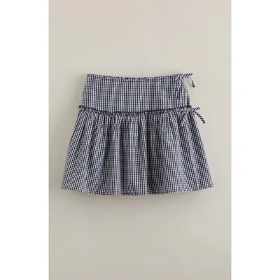 Nordstrom Kids' Gingham Faux Wrap Cotton Skirt In Blue