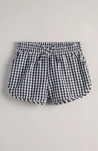 Nordstrom Kids' Gingham Seersucker Drawstring Shorts In Black