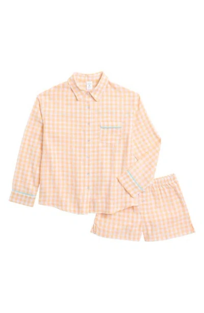 Nordstrom Kids' Gingham Two-piece Short Pajamas In White- Orange Gingham