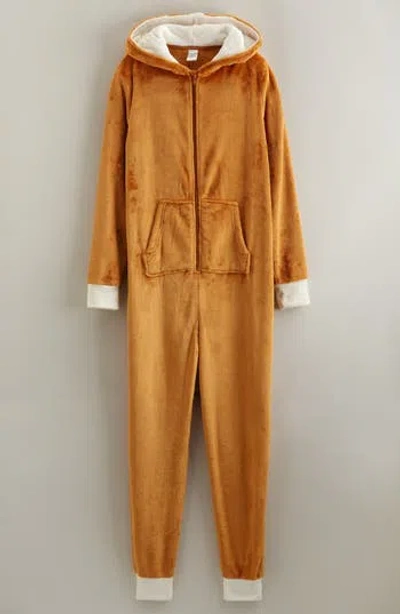 Nordstrom Kids' Hooded Fleece Sleeper Romper In Brown