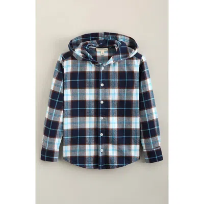 Nordstrom Kids' Hooded Plaid Button-up Flannel Shirt In Black