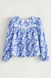 Nordstrom Kids' Lace Trim Ruffle Top In Blue Worn Lizzie Brocade