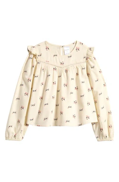 Nordstrom Kids' Lace Trim Ruffle Top In Ivory Egret Daisy Tile