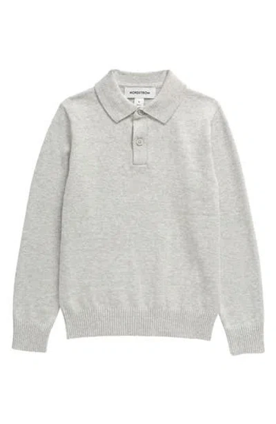 Nordstrom Kids' Long Sleeve Cotton Polo Sweater In Grey Light Heather
