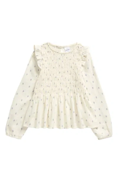 Nordstrom Kids' Long Sleeve Smocked Top In Ivory Egret Diamond Geo
