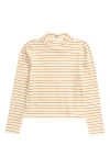 Nordstrom Kids' Metallic Mock Neck Top In Ivory Egret- Gold Luxe Stripe