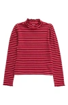 Nordstrom Kids' Metallic Mock Neck Top In Red Rio- Silver Luxe Stripe
