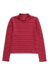 Nordstrom Kids' Metallic Mock Neck Top In Red Rio- Silver Luxe Stripe