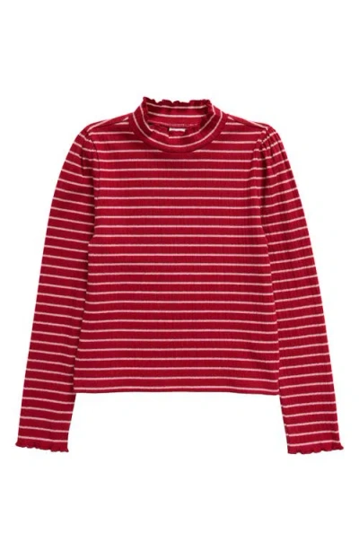 Nordstrom Kids' Metallic Mock Neck Top In Red Rio- Silver Luxe Stripe