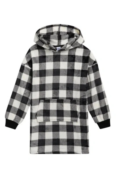 Nordstrom Kids' Oversize Fleece Sleeper Hoodie In Ivory Black Buffalo Plaid