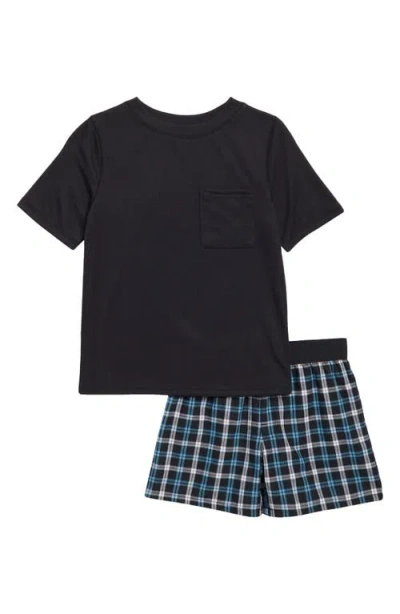 Nordstrom Kids' Pajama T-shirt & Shorts Set In Black- Blue Boarding Plaid
