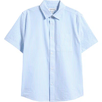 Nordstrom Kids' Patterned Short Sleeve Cotton Button-up Shirt In Blue Windsurfer Pin Stripe