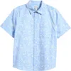 Nordstrom Kids' Patterned Short Sleeve Cotton Button-up Shirt In Blue Windsurfer Tropical Toile
