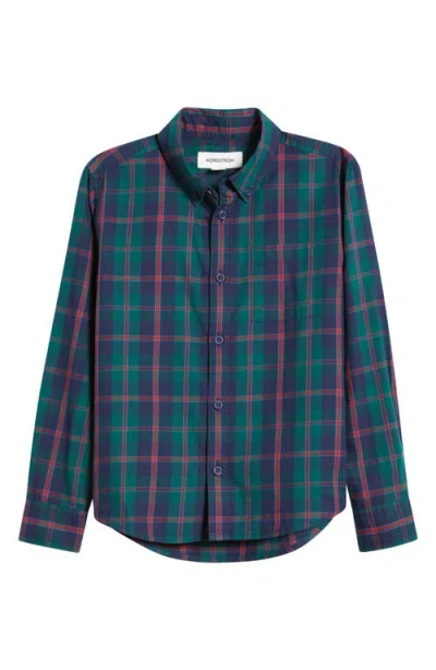 Nordstrom Kids' Plaid Button-down Shirt In Green Pampas Kelly Plaid