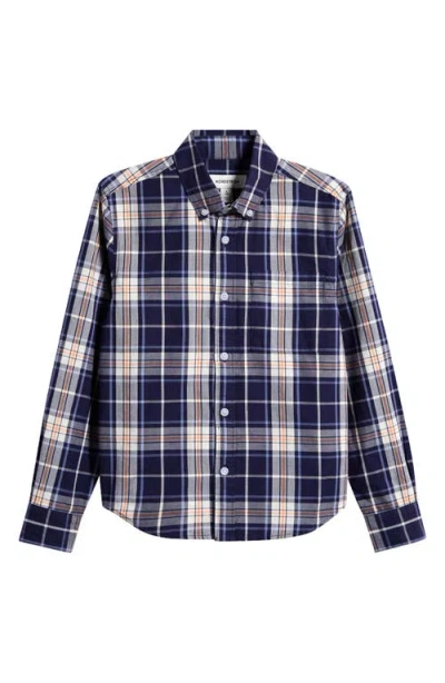 Nordstrom Kids' Plaid Long Sleeve Button-down Shirt In Navy Peacoat-ivory Diego Plaid