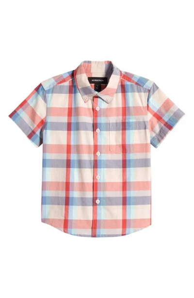 Nordstrom Kids' Plaid Short Sleeve Cotton Button-down Shirt In Red Mum Borough Madras