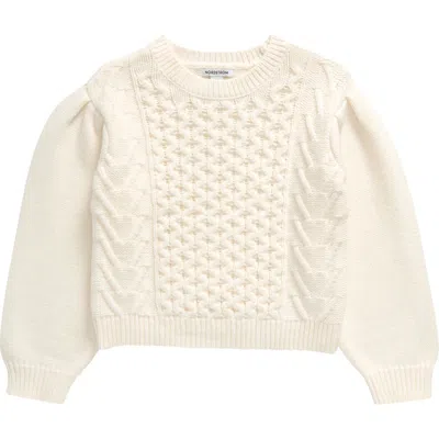 Nordstrom Kids' Pleat Sleeve Sweater In Ivory Egret