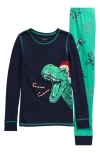 Nordstrom Kids' Print Fitted Cotton Pajamas In Black- Green Holiday T-rex