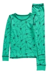 Nordstrom Kids' Print Fitted Cotton Pajamas In Green Gumdrop Skeletons