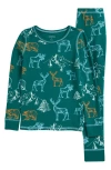 Nordstrom Kids' Print Fitted Cotton Pajamas In Green Storm Mountain Animals