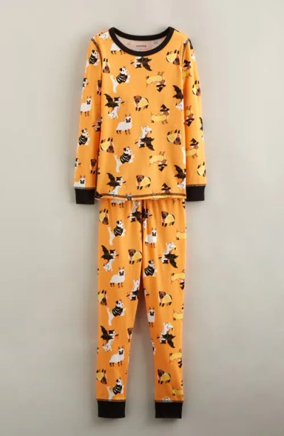 Nordstrom Kids' Print Fitted Cotton Pajamas In Orange