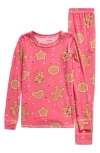 Nordstrom Kids' Print Fitted Fleece Two-piece Pajama Set In Pink Caliente Holiday Cookies