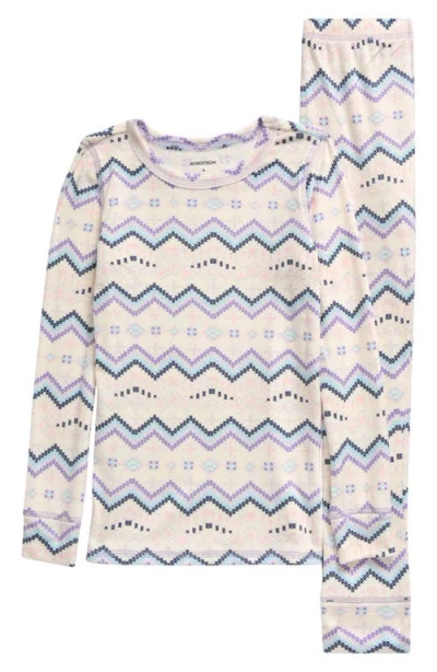 Nordstrom Kids' Print Fitted Fleece Two-piece Pajama Set In Purple Petal Cozy Fairisle