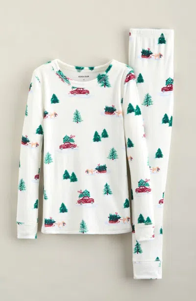 Nordstrom Kids' Print Fitted Fleece Two-piece Pajama Set In White
