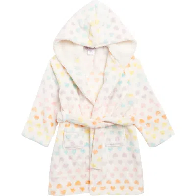 Nordstrom Kids' Print Fleece Hooded Robe In Ivory Egret Pastel Hearts