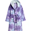 Nordstrom Kids' Print Fleece Hooded Robe In Purple Aster Dreamy Clouds