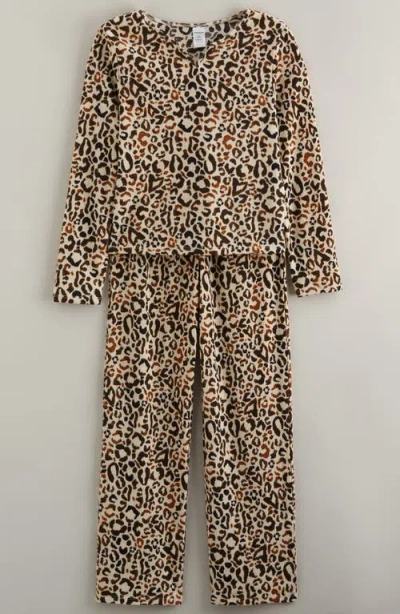Nordstrom Kids' Print Rib Two-piece Pajamas In Brown