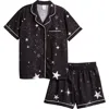 Nordstrom Kids' Print Two-piece Short Pajamas In Black- Ivory Starry Night
