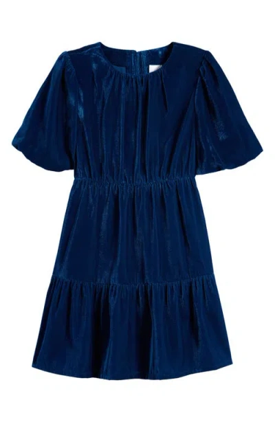 Nordstrom Kids' Puff Sleeve Velvet Party Dress In Blue Poseidon