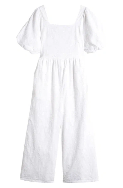 Nordstrom Kids' Puff Sleeve Wide Leg Jumpsuit In White
