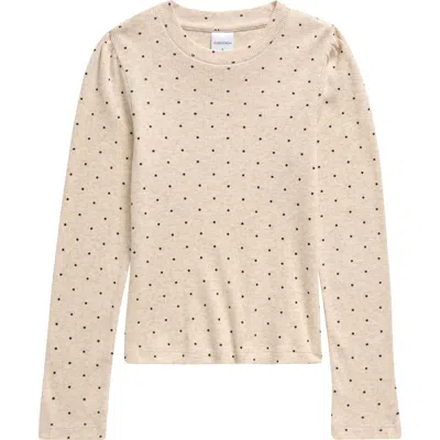 Nordstrom Kids' Rib Crewneck Top In Beige Oatmeal Heather Dots