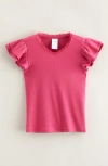 Nordstrom Kids' Rib Flutter Sleeve T-shirt In Pink