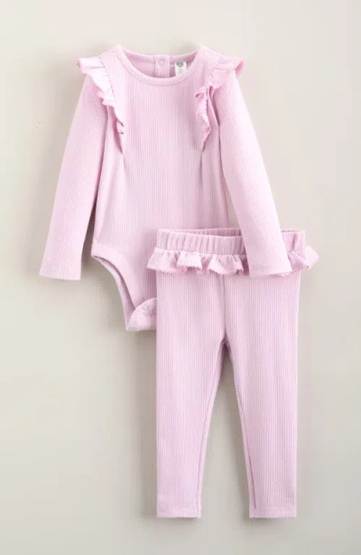 Nordstrom Babies'  Kids' Rib Ruffle Bodysuit & Leggings Set In Pink