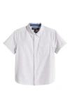 Nordstrom Kids' Rolled Cuff Short Sleeve Button-down Shirt In Grey- White Backyard Stripe