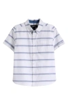 Nordstrom Kids' Rolled Cuff Short Sleeve Button-down Shirt In White- Blue Layla Stripe