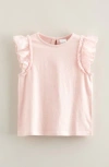 Nordstrom Kids' Ruffle Sleeve Cotton & Linen Top In Pink